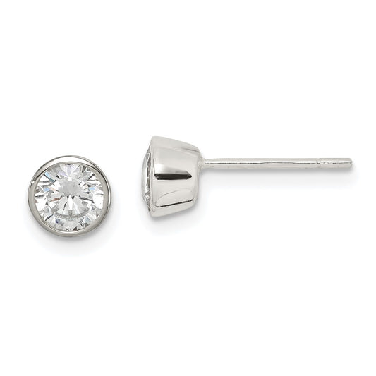 QE3174 Sterling Silver Polished 5mm Round CZ Bezel Set Stud Earrings