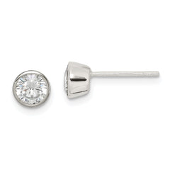 QE3174 Sterling Silver Polished 5mm Round CZ Bezel Set Stud Earrings