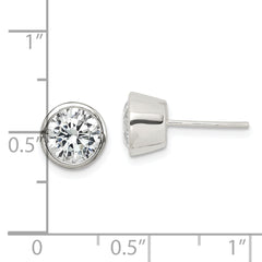 QE3176 Sterling Silver Polished 7mm Round CZ Bezel Set Stud Earrings