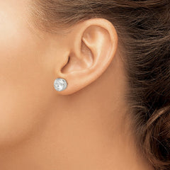 QE3177 Sterling Silver Polished 9mm Round CZ Bezel Set Stud Earrings