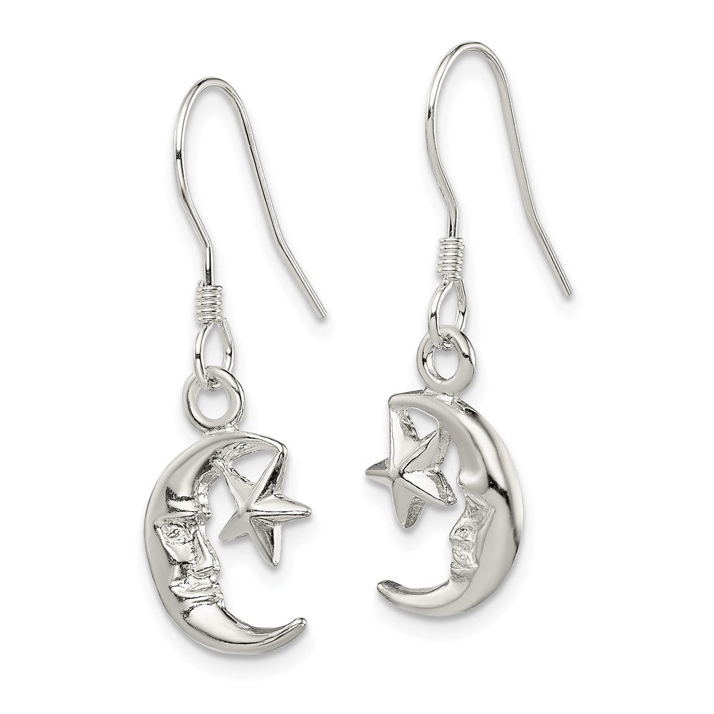 QE32 Sterling Silver Moon and Star Earrings