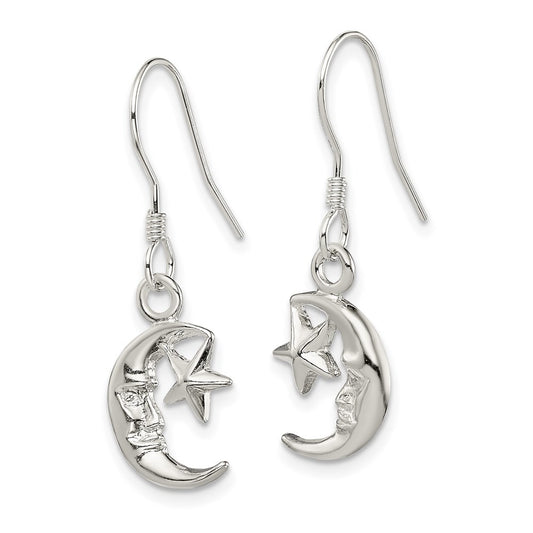 QE32 Sterling Silver Moon and Star Earrings