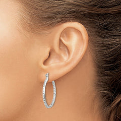 QE3242 Sterling Silver Rhodium-plated CZ IN/OUT Hoop Earrings