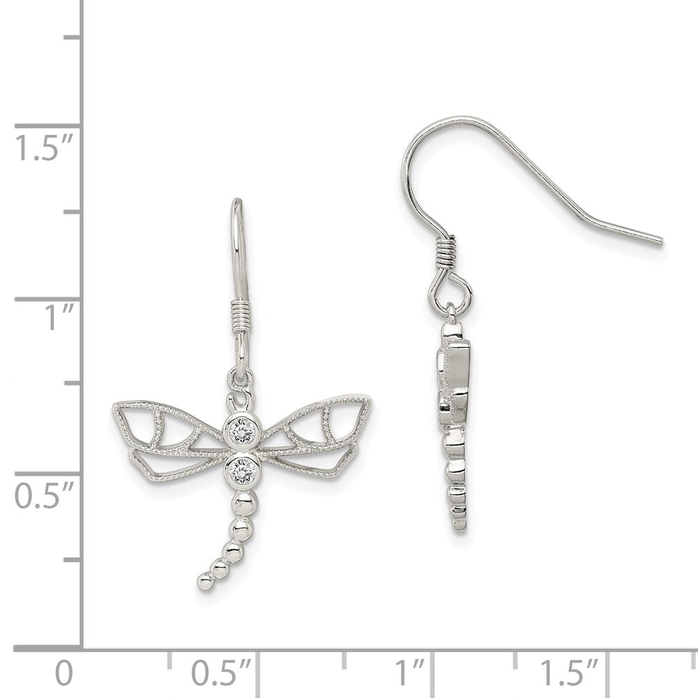 QE3269 Sterling Silver Rhodium-plated CZ Dragonfly Earrings