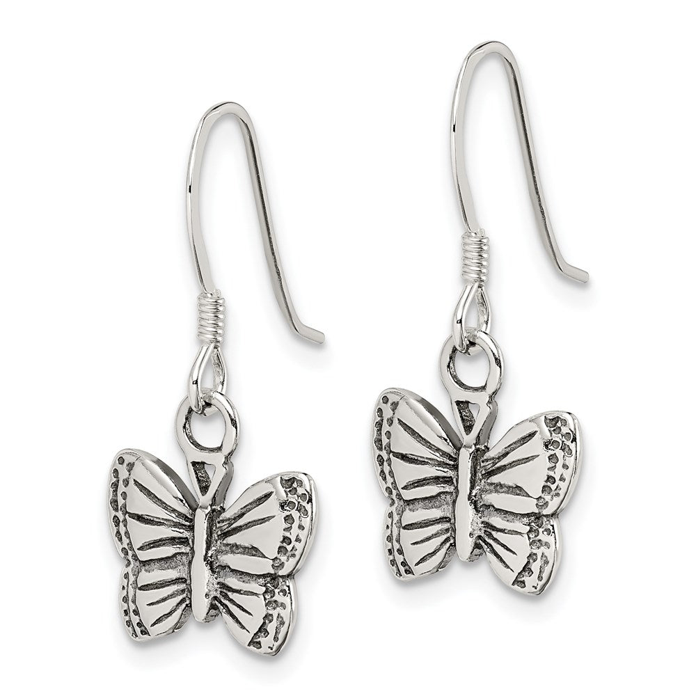 QE3331 Sterling Silver Antiqued Butterfly Earrings