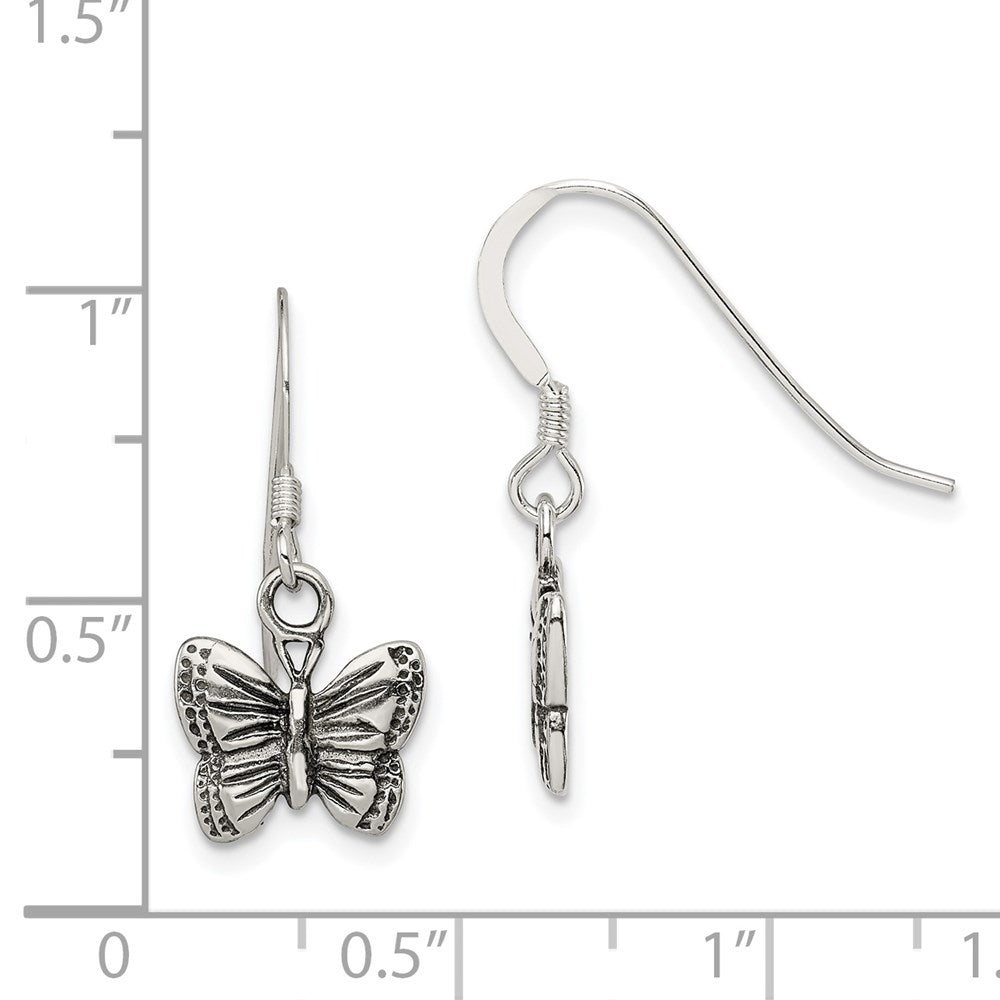 QE3331 Sterling Silver Antiqued Butterfly Earrings
