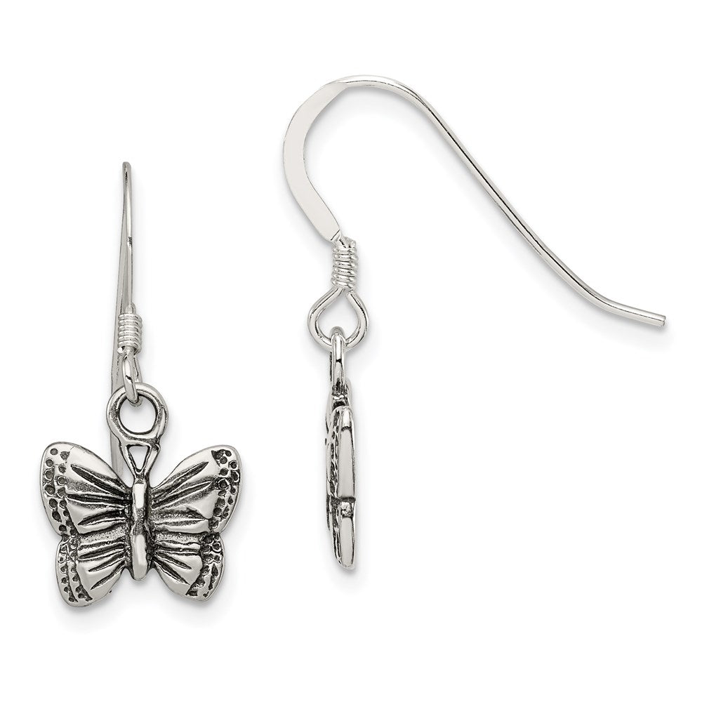 QE3331 Sterling Silver Antiqued Butterfly Earrings