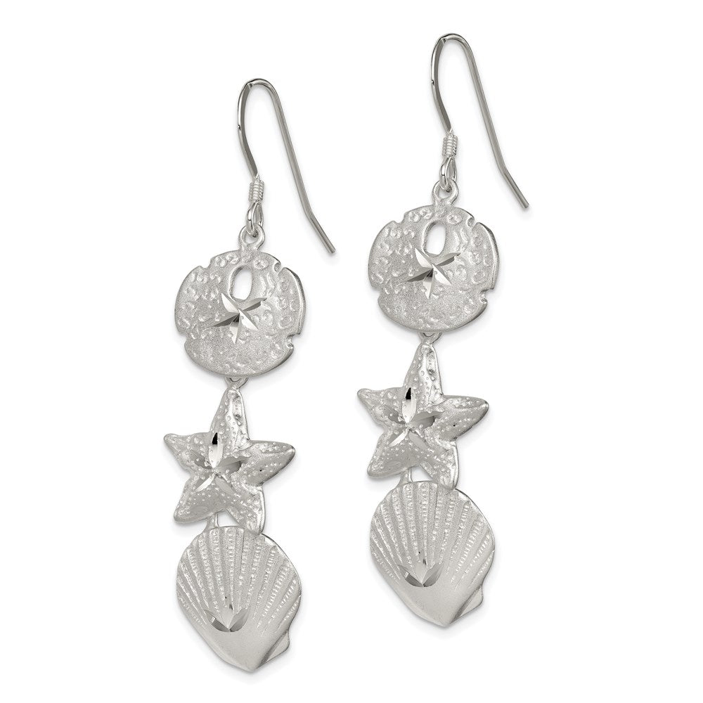 QE3336 Sterling Silver Sand Dollar, Starfish and Shell Earrings