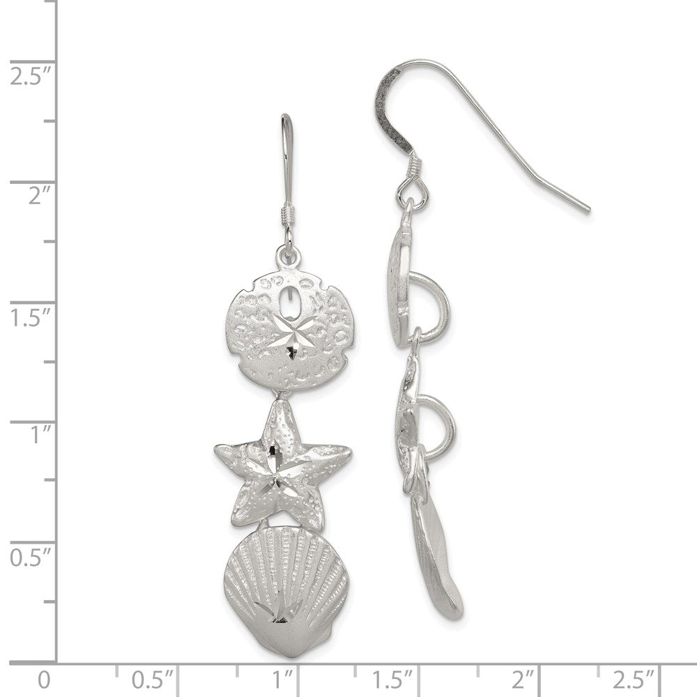 QE3336 Sterling Silver Sand Dollar, Starfish and Shell Earrings