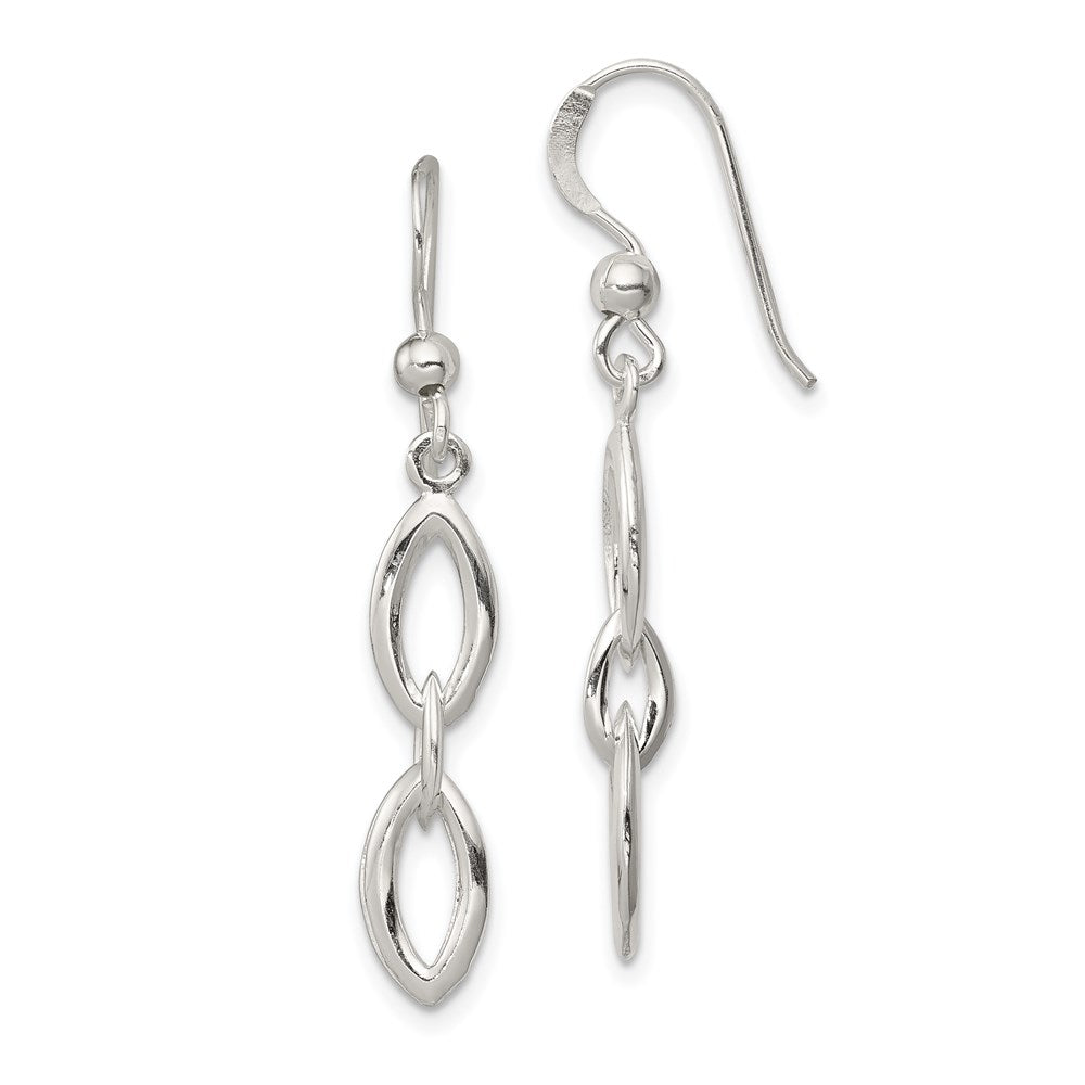 QE3353 Sterling Silver Polished Fancy Marquise Link Dangle Earrings