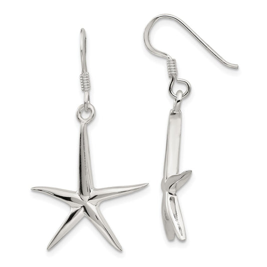 QE3356 Sterling Silver Starfish Dangle Earrings