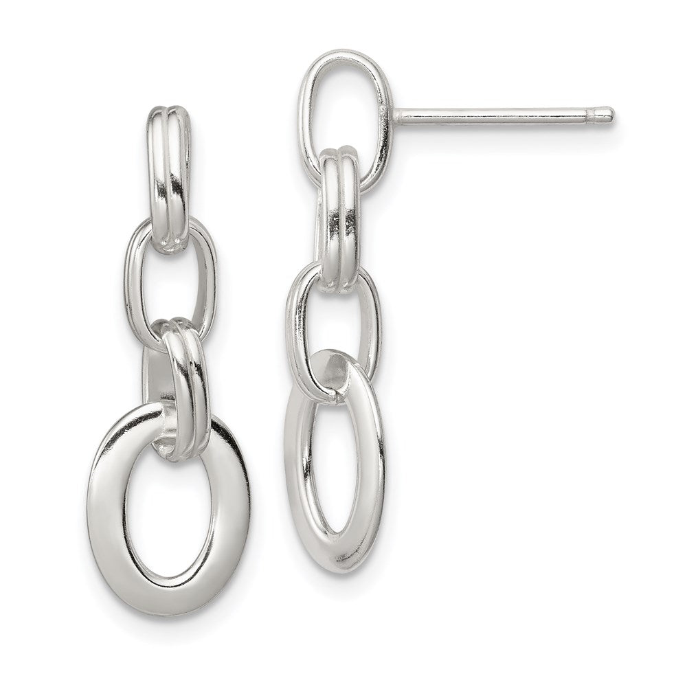 QE3375 Sterling Silver Polished Oval Link Dangle Earrings