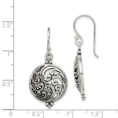QE3433 Sterling Silver Polished & Antiqued Filigree Yin and Yang Dangle Earrings