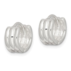 QE3436 Sterling Silver Striped Hinged Hoop Earrings