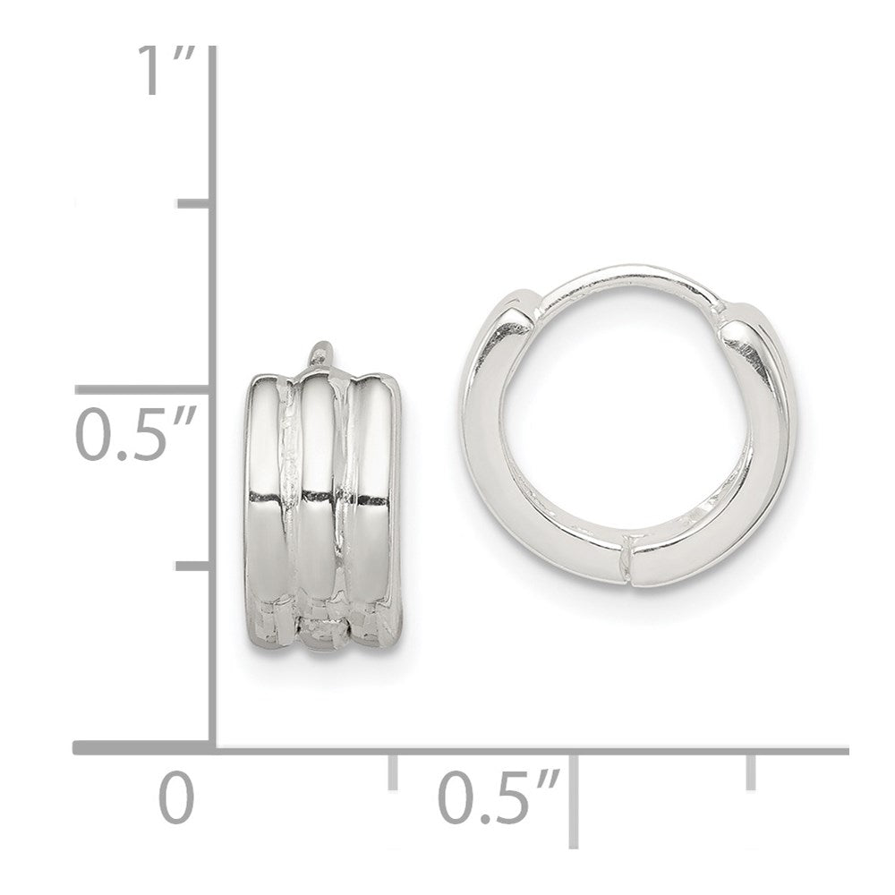 QE3436 Sterling Silver Striped Hinged Hoop Earrings