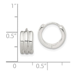 QE3436 Sterling Silver Striped Hinged Hoop Earrings