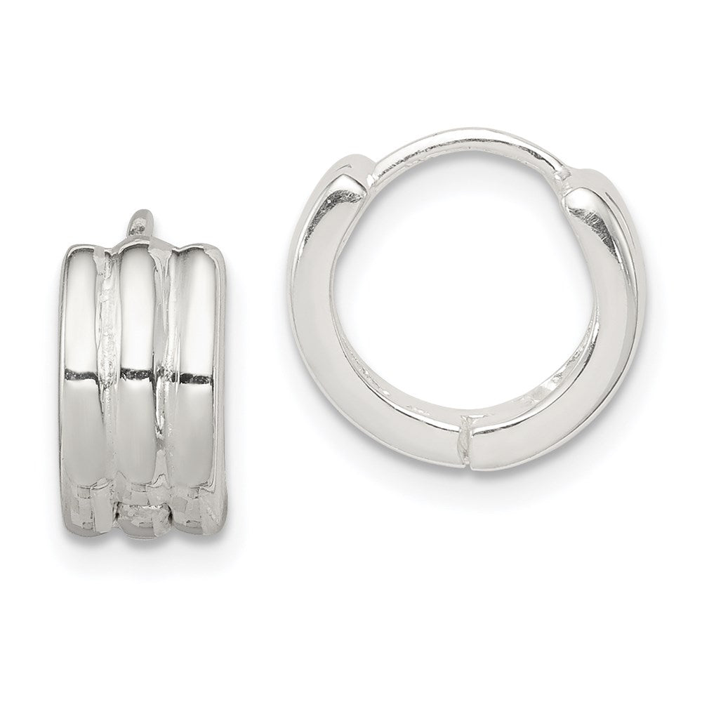 QE3436 Sterling Silver Striped Hinged Hoop Earrings