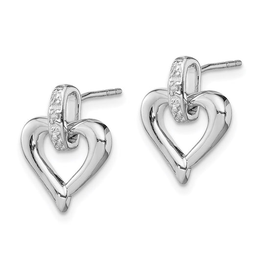 QE3454 Sterling Silver Rhodium Heart w/Diam. Earrings