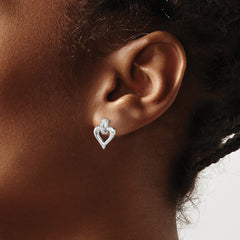 QE3454 Sterling Silver Rhodium Heart w/Diam. Earrings