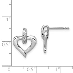 QE3454 Sterling Silver Rhodium Heart w/Diam. Earrings