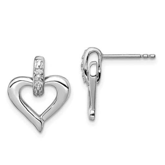 QE3454 Sterling Silver Rhodium Heart w/Diam. Earrings