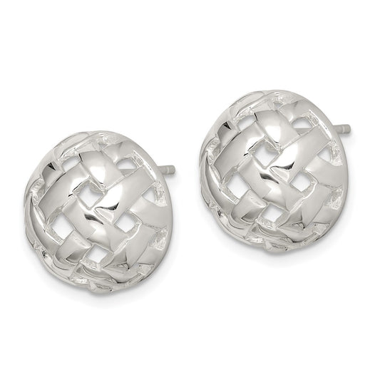 QE3491 Sterling Silver 14mm Fancy Button Post Earrings