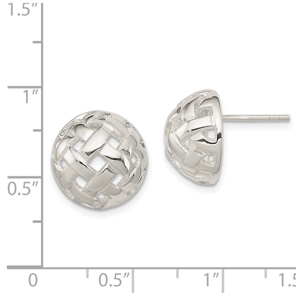 QE3491 Sterling Silver 14mm Fancy Button Post Earrings