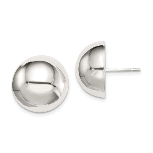 QE3495 Sterling Silver Polished 16mm Button Earrings