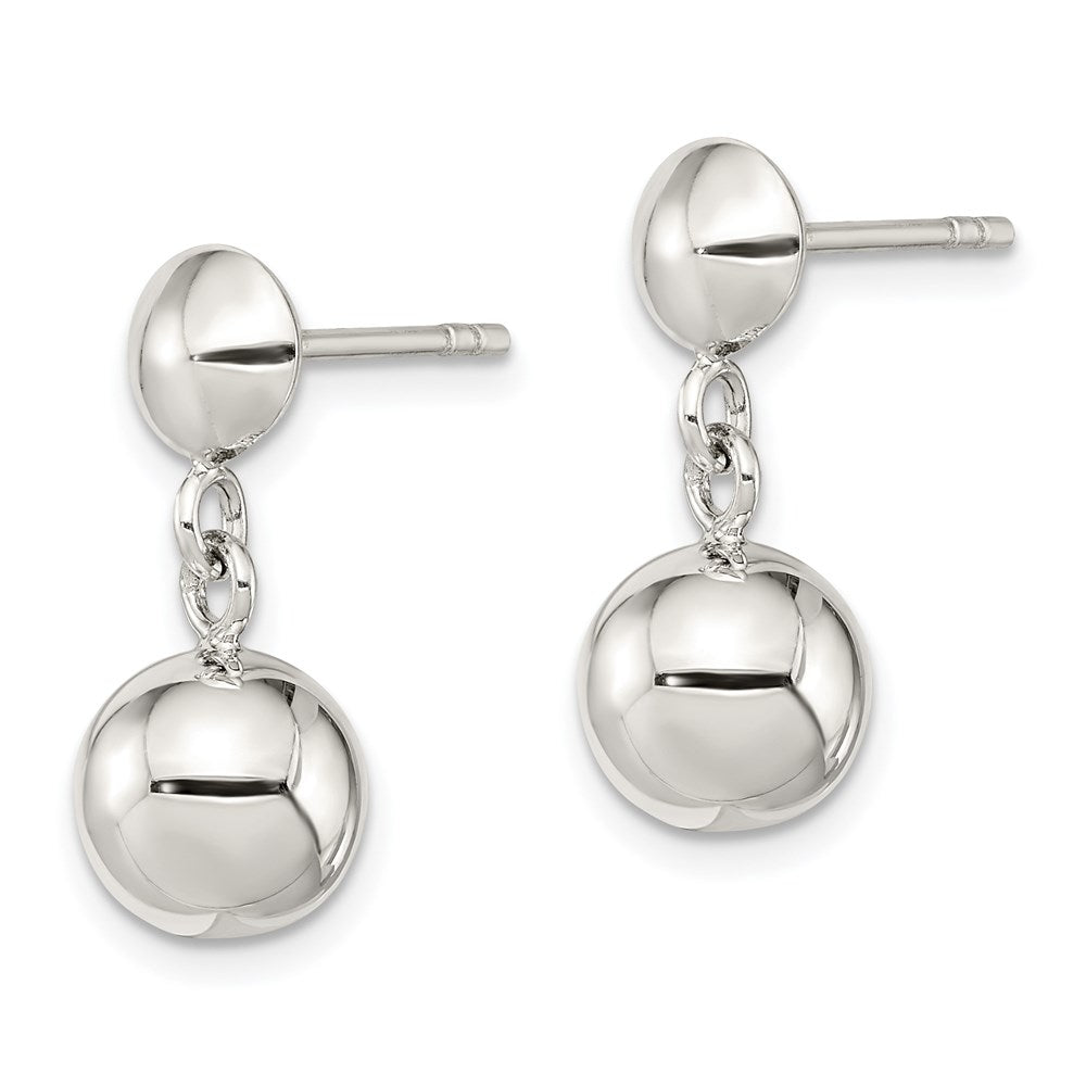QE3498 Sterling Silver 8mm Dangle Ball Post Earrings