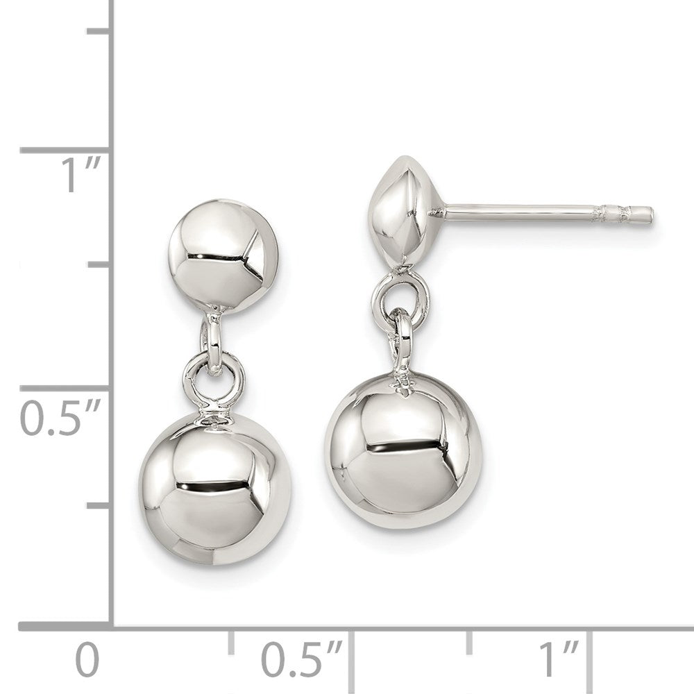 QE3498 Sterling Silver 8mm Dangle Ball Post Earrings