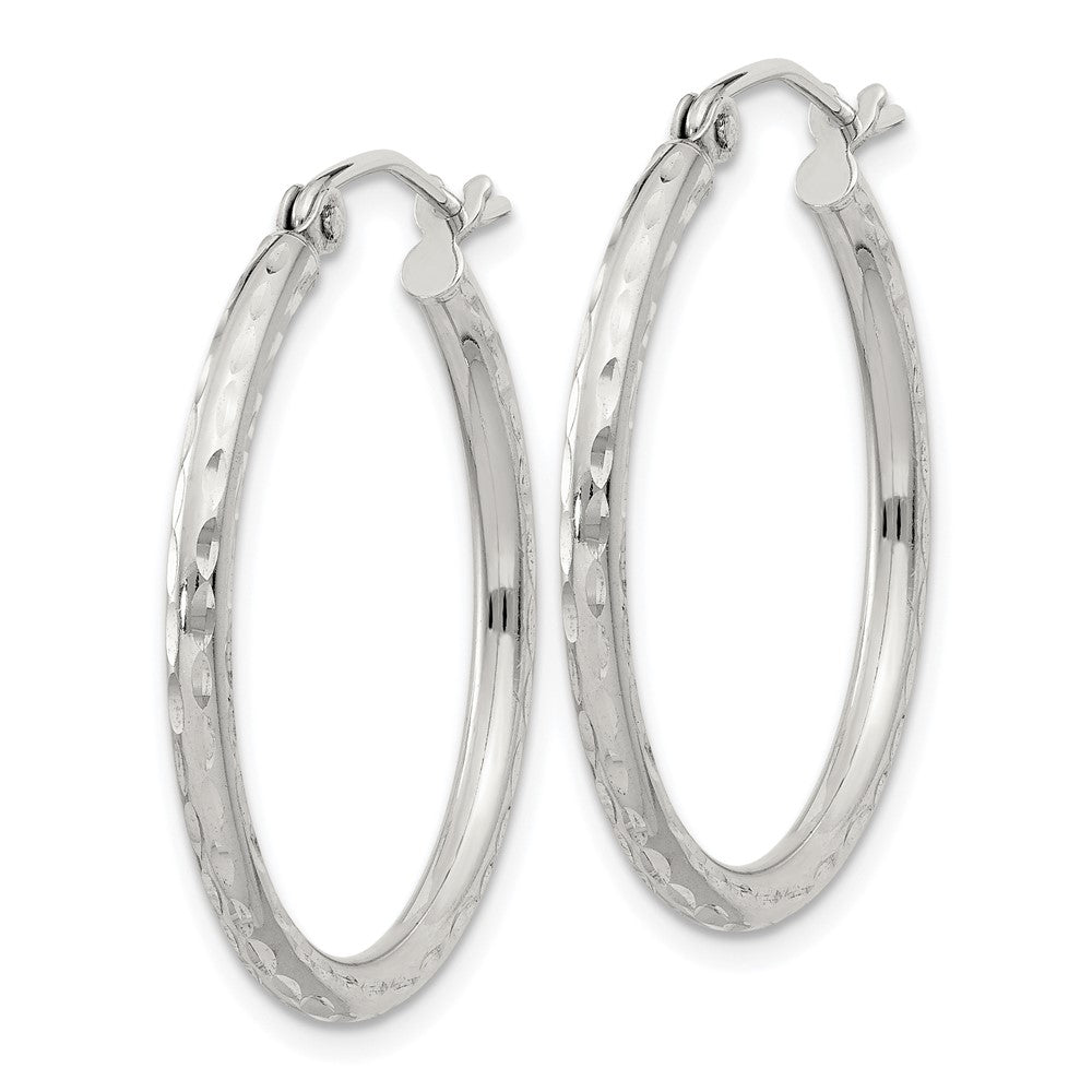 QE3530SP Sterling Silver 2mm Diamond Cut Hoop Earrings