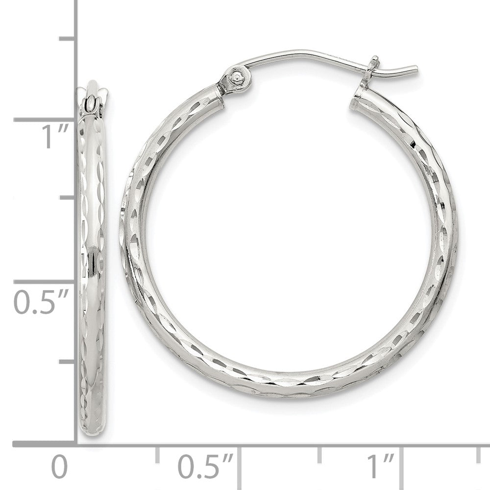 QE3530SP Sterling Silver 2mm Diamond Cut Hoop Earrings