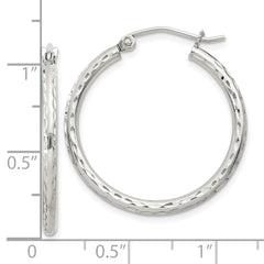 QE3530SP Sterling Silver 2mm Diamond Cut Hoop Earrings