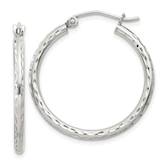 QE3530SP Sterling Silver 2mm Diamond Cut Hoop Earrings