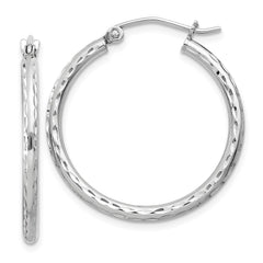 QE3530 Sterling Silver Rhodium-plated 2mm Diamond Cut Hoop Earrings
