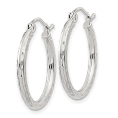 QE3531SP Sterling Silver 2mm Diamond Cut Hoop Earrings