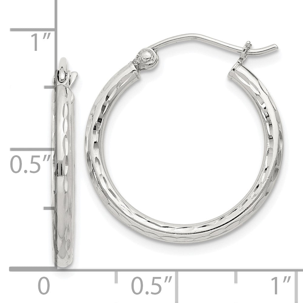 QE3531SP Sterling Silver 2mm Diamond Cut Hoop Earrings