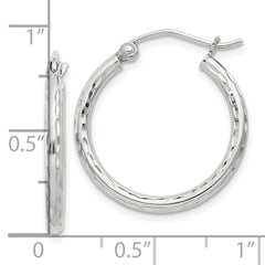 QE3531SP Sterling Silver 2mm Diamond Cut Hoop Earrings