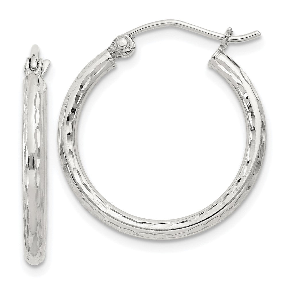 QE3531SP Sterling Silver 2mm Diamond Cut Hoop Earrings