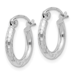QE3532 Sterling Silver Rhodium-plated 2mm Diamond Cut Hoop Earrings