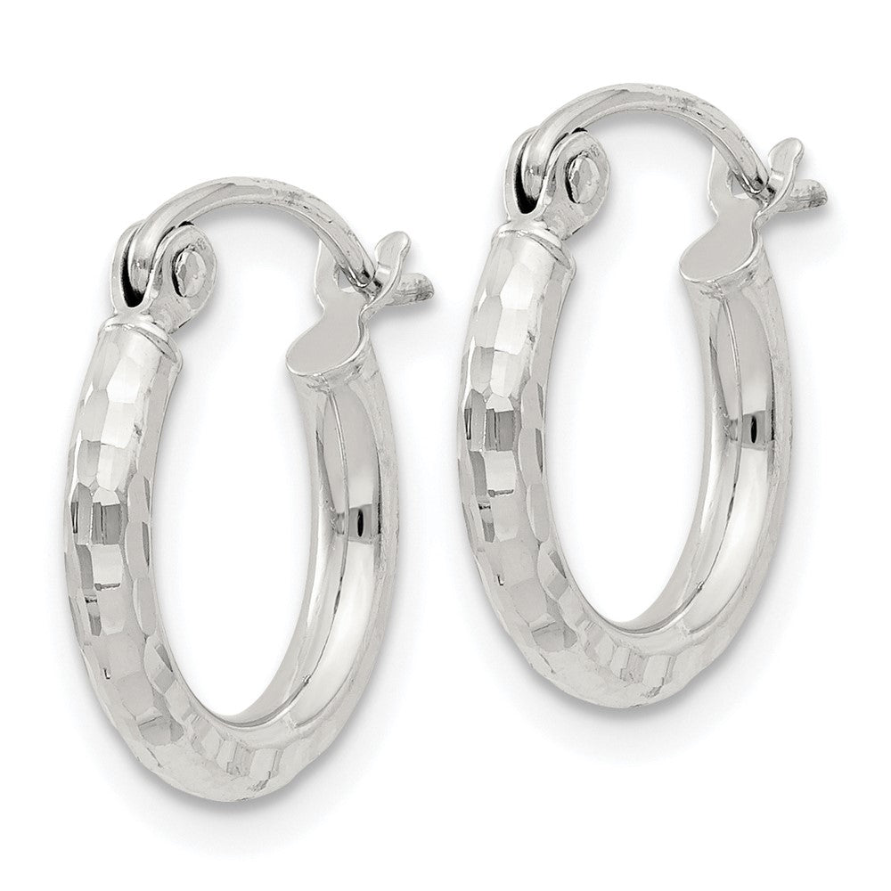 QE3532SP Sterling Silver 2mm Diamond Cut Hoop Earrings