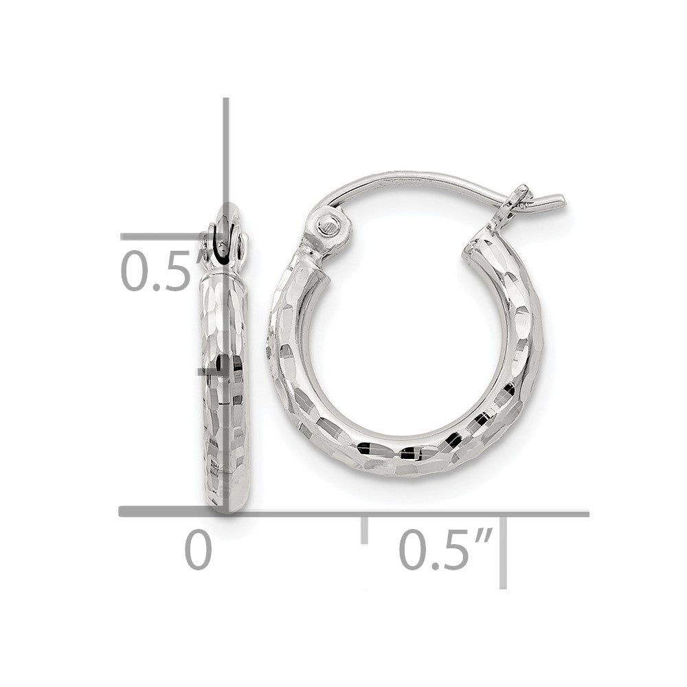 QE3532SP Sterling Silver 2mm Diamond Cut Hoop Earrings