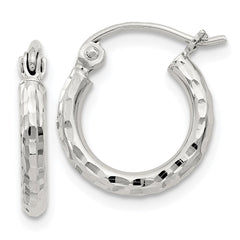 QE3532SP Sterling Silver 2mm Diamond Cut Hoop Earrings