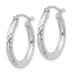 QE3533 Sterling Silver Rhodium-plated 2.5mm Diamond-cut Hoop Earrings