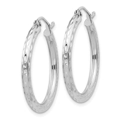 QE3534 Sterling Silver Rhodium-plated 2.5mm Diamond-cut Hoop Earrings