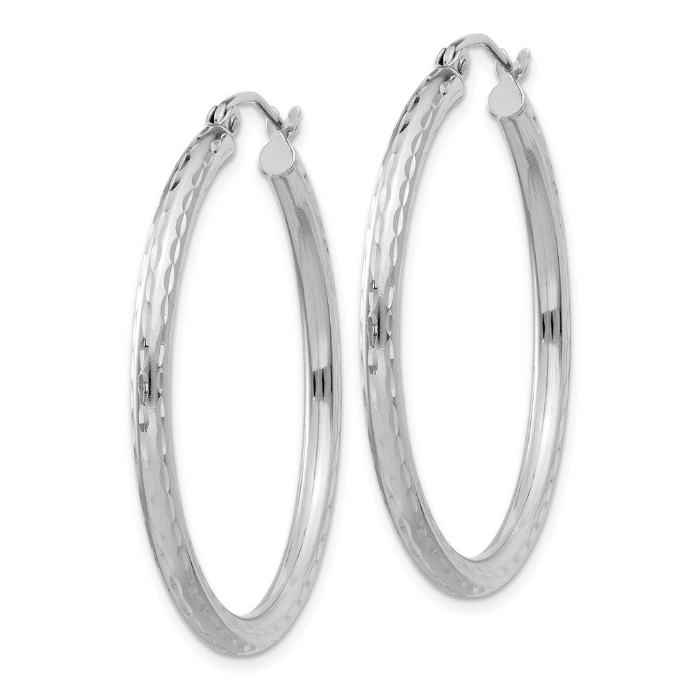 QE3535 Sterling Silver Rhodium-plated 2.5mm Diamond-cut Hoop Earrings
