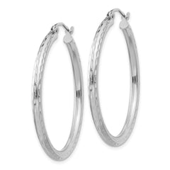 QE3535 Sterling Silver Rhodium-plated 2.5mm Diamond-cut Hoop Earrings