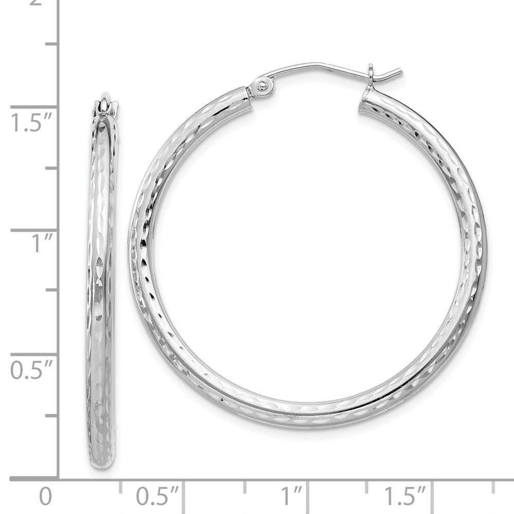 QE3535 Sterling Silver Rhodium-plated 2.5mm Diamond-cut Hoop Earrings