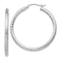 QE3535 Sterling Silver Rhodium-plated 2.5mm Diamond-cut Hoop Earrings