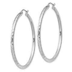 QE3536 Sterling Silver Rhodium-plated 2.5mm Diamond-cut Hoop Earrings